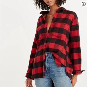 Madewell Flannel Oversized-Ex-Boyfriend Red and Black Buffalo Check Shirt Size S